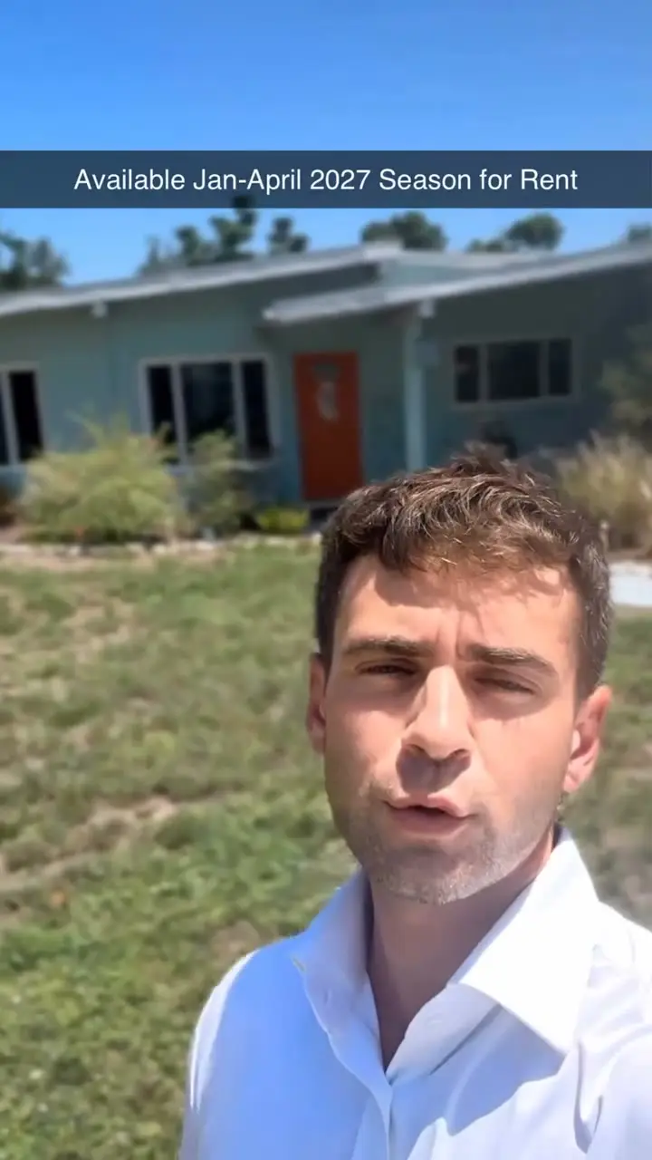 Richard outside a single-story home available for the season
