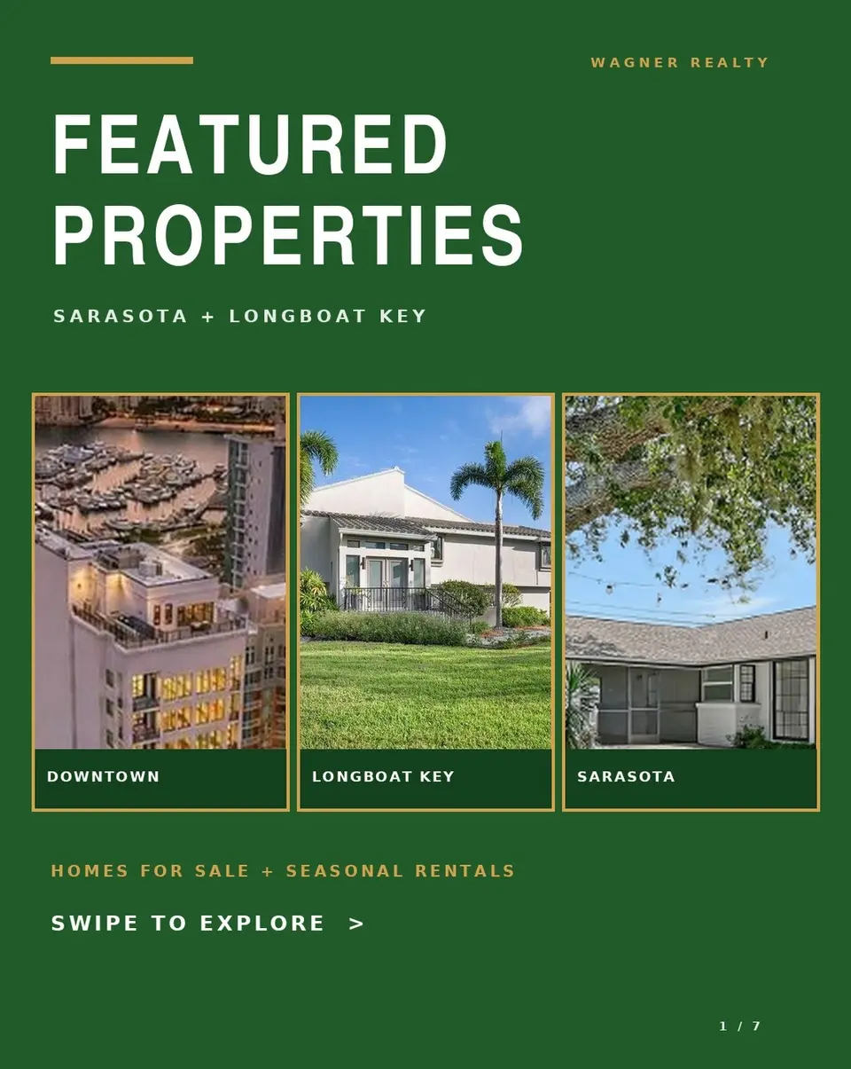 Featured properties graphic with downtown, Longboat Key and Sarasota homes